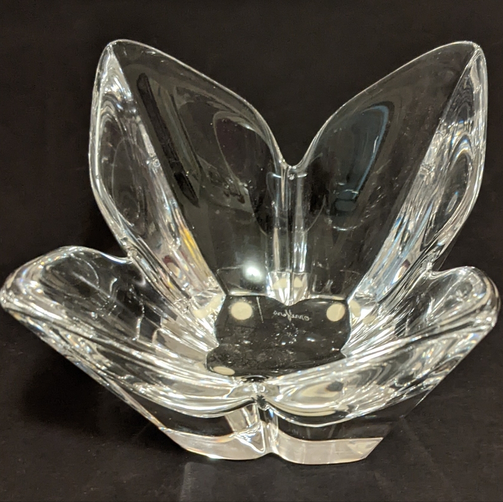 Signed Orrefors Swedish Crystal Flower-Shaped Bowl